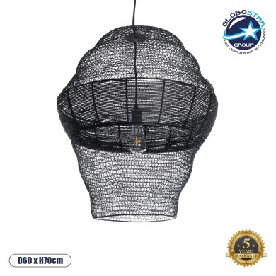 GLOBOSTAR® KENTUCKY 01912 Vintage Κρεμαστό Φωτιστικό Οροφής με Ντουί 1 x E27 AC 220-240V IP20 - Μαύρο - Μ60 x Π60 x Υ70cm